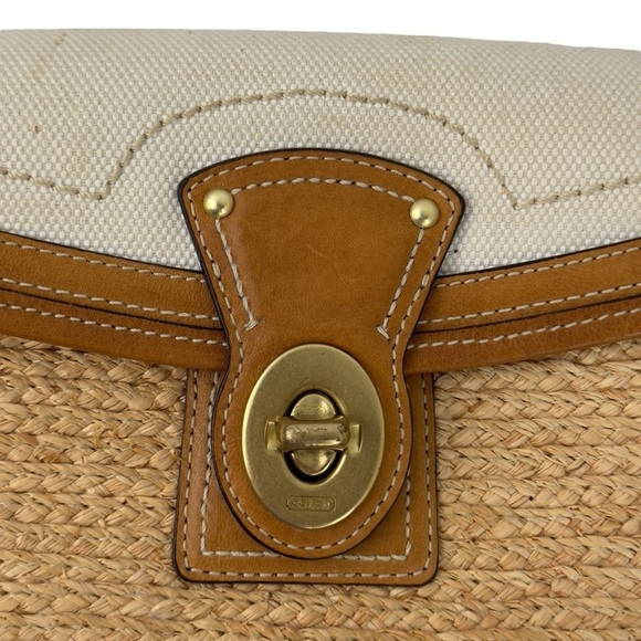 Coach Straw Summertime Clutch Wristlet Bag Natural Leather Trim Turnlock Coastal - Picture 14 of 16